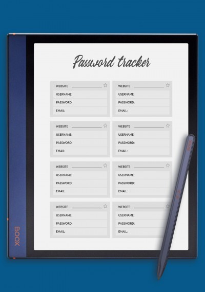 Password Tracker Template for BOOX Note