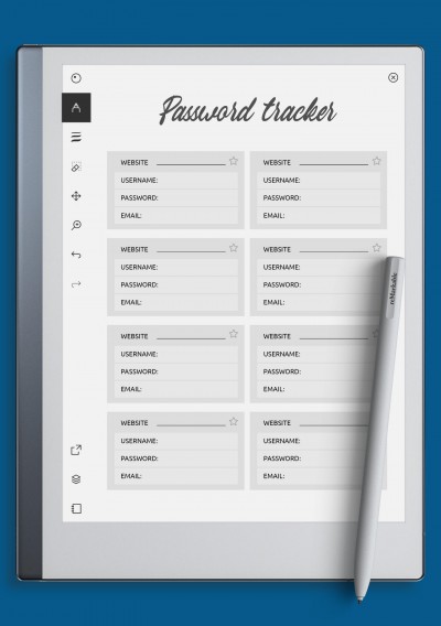 reMarkable 8 Sections Password Tracker Template