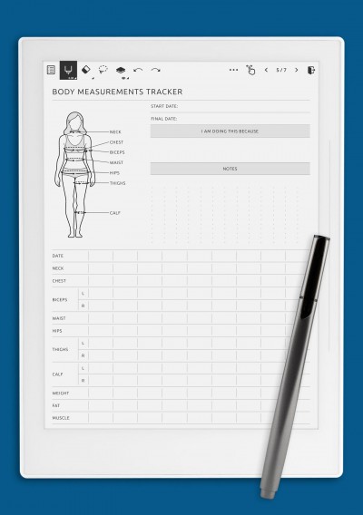 Supernote Template Body Measurement Tracker Female