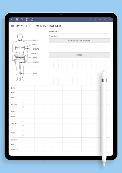 Body Measurement Tracker Male Template for iPad