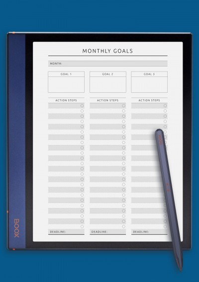 Monthly Goals with Action Steps - Original Style template for BOOX Note