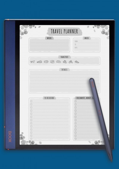 Travel Planner Template - Floral Style for BOOX Note