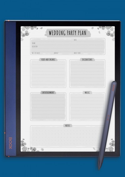 Wedding Party Planner Template - Floral for BOOX Note