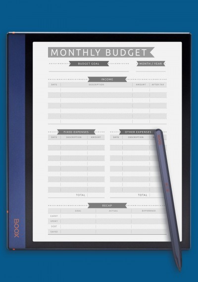 Monthly Budget - Casual Style Template for BOOX Note