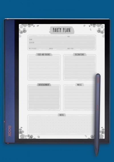 Party Plan - Floral Style Template for BOOX Note