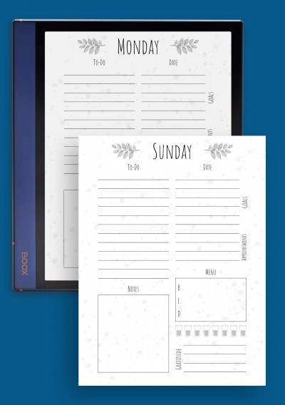 Botanical Aquarelle Weekly Planner Template for BOOX Note