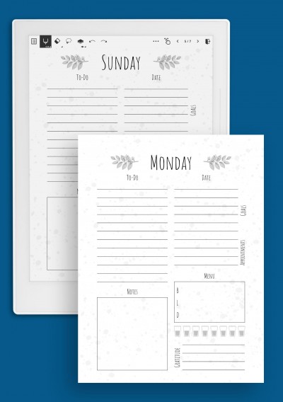 Botanical Aquarelle Weekly Planner Template for Supernote A6X