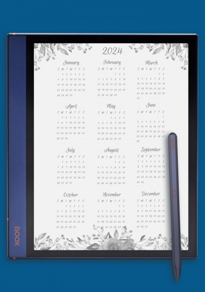 Botanical Greenery Yearly Calendar Template for BOOX Note
