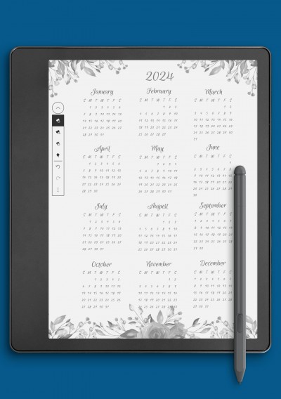 Botanical Yearly Calendar Template for Kindle Scribe