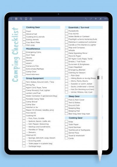 GoodNotes Camping Checklist Template