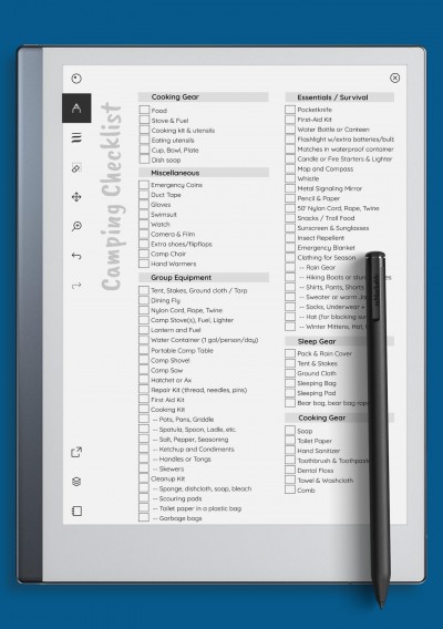 reMarkable Camping Checklist Template