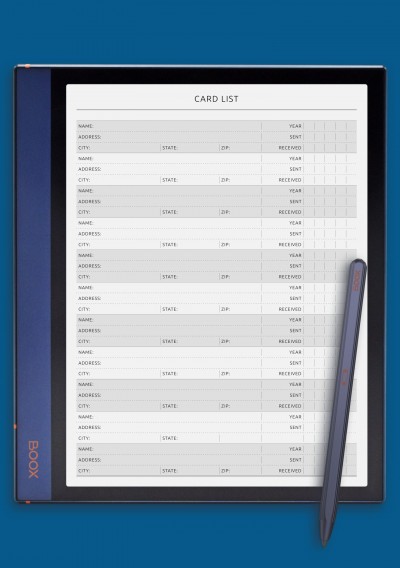 Cards List Tracker Template for BOOX Note