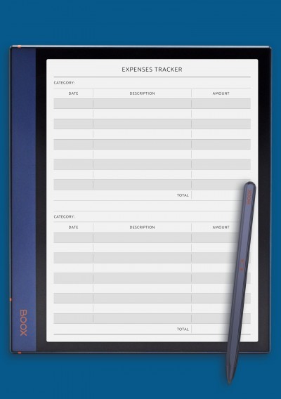 Category Expenses Tracker Template for BOOX Note