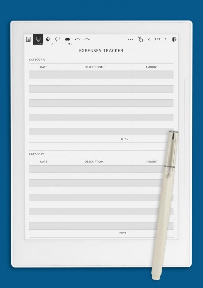 Category Expenses Tracker Template for Supernote A6X