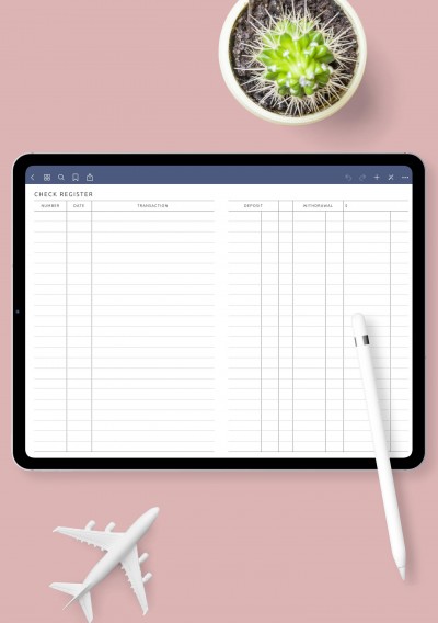 Checkbook Register and Withdrawal Template for Notability