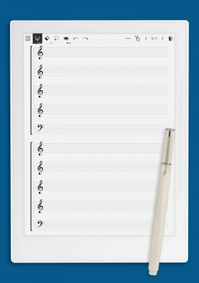 Choir – SSATB (Soprano I, II, Alto, Tenor, Bass) Staff Template template for Supernote