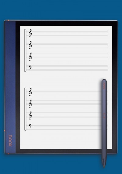 Choral Staff (3 Treble + Bass Clef) template for BOOX Note