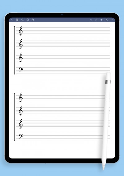 Choral Staff (3 Treble + Bass Clef) template for GoodNotes