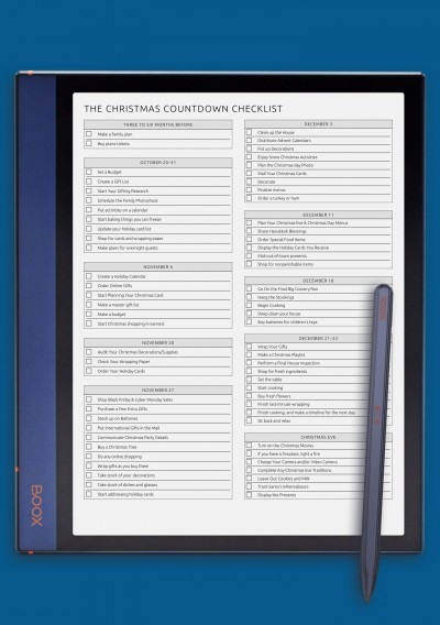 The Christmas Countdown Checklist Template for BOOX Note