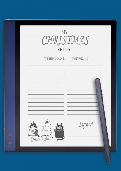 Christmas Gift List With Funny Cats Template for BOOX Note