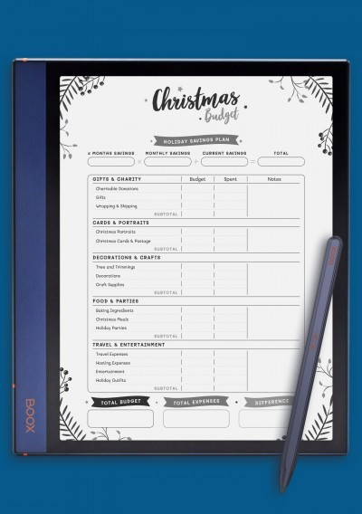 Christmas Style - Christmas Budget Template for BOOX Note