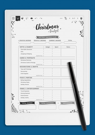 Christmas Style - Christmas Budget Template for Supernote A6X