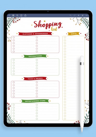Christmas Style - Shopping List Template for GoodNotes