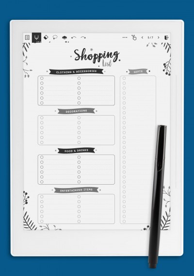 Christmas Style - Shopping List Template for Supernote A6X