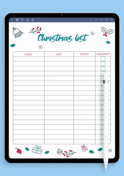 Notability Classic White Christmas List Template