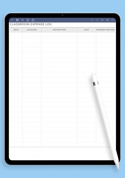 Classroom Expense Log template for GoodNotes