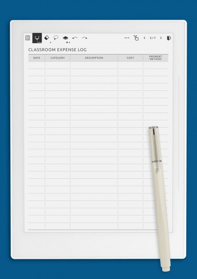 Classroom Expense Log template for Supernote