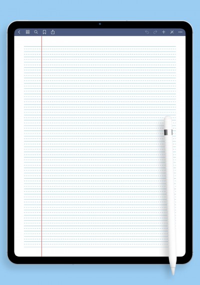 College Ruled with dashed center guide line - Blue lines template for GoodNotes