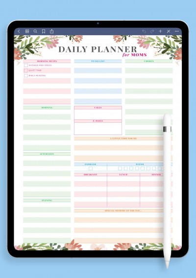 Notability Colored Daily Planner Template for Moms 