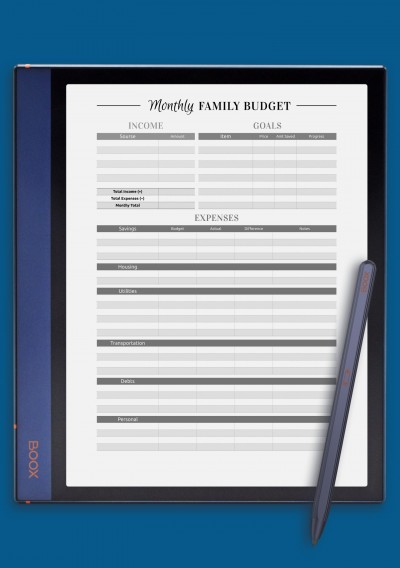 Colored family budget template onyx boox