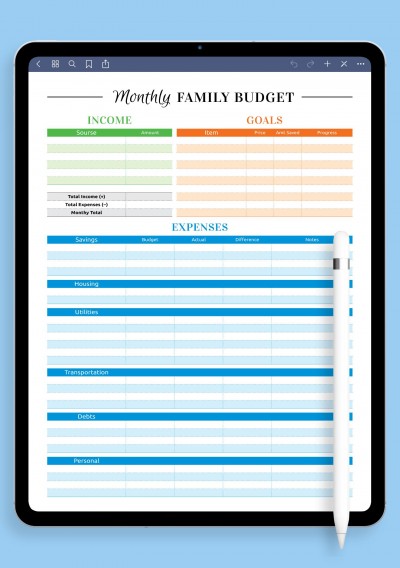 iPad Colored family budget template