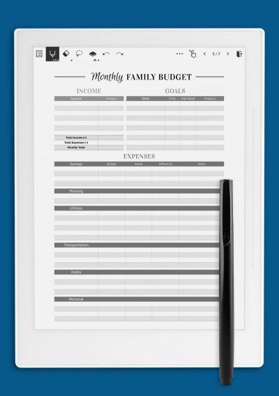 Supernote A5X family budget template