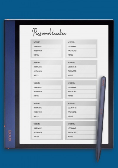 Gradient Sections Password Tracker Template for BOOX Note