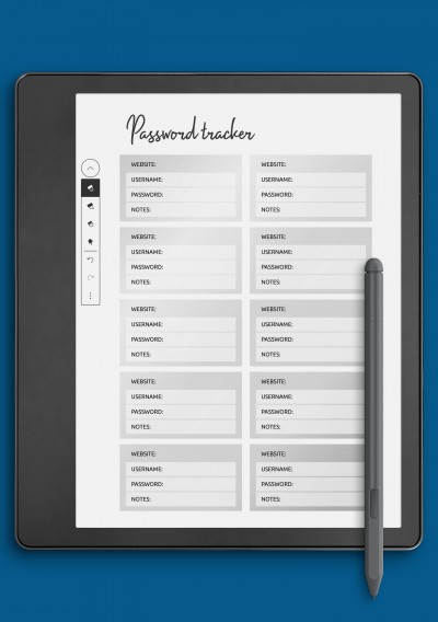 Gradient Sections Password Tracker Template for Kindle Scribe