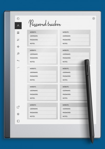 reMarkable Gradient Sections Password Tracker Template