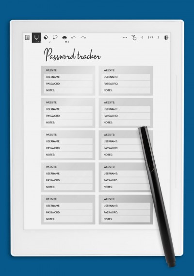 Gradient Sections Password Tracker Template for Supernote