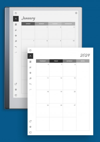 reMarkable Colored Horizontal Monthly Calendar