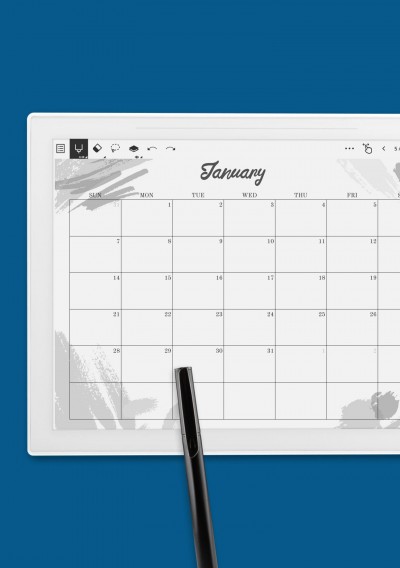 Aquarelle Design Monthly Calendar Template for Supernote