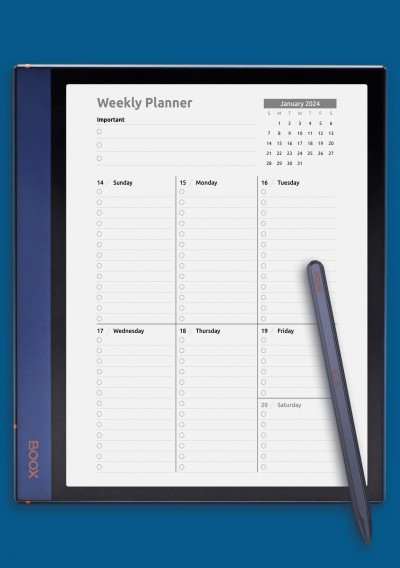 One-page weekly planner template for BOOX Note