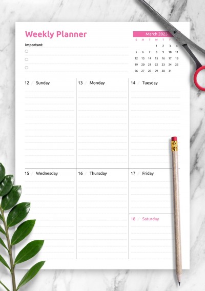 Download Colored one-page weekly planner - Printable PDF