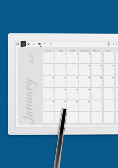 Grey Monthly Calendar Template for Supernote