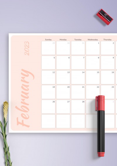 Download Colored Pink Monthly Calendar - Printable PDF