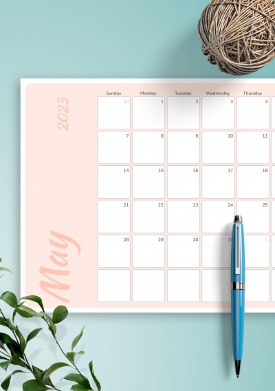 Download Colored Pink Monthly Calendar - Printable PDF