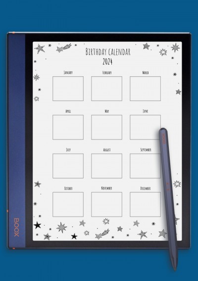 Starred Birthday Calendar Template for BOOX Note