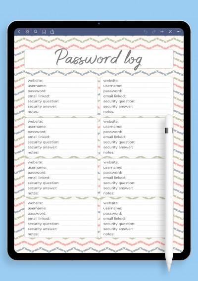 Colored Waves Password Log Template for iPad