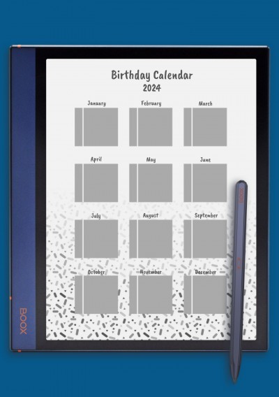 Confetti Birthday Calendar Template for BOOX Note